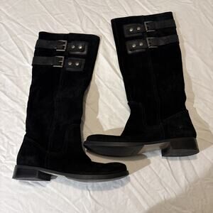 NINE WEST Tumble Women’s 6.5M Black Suede/Leather Uppers Riding Boots W/ Buckles